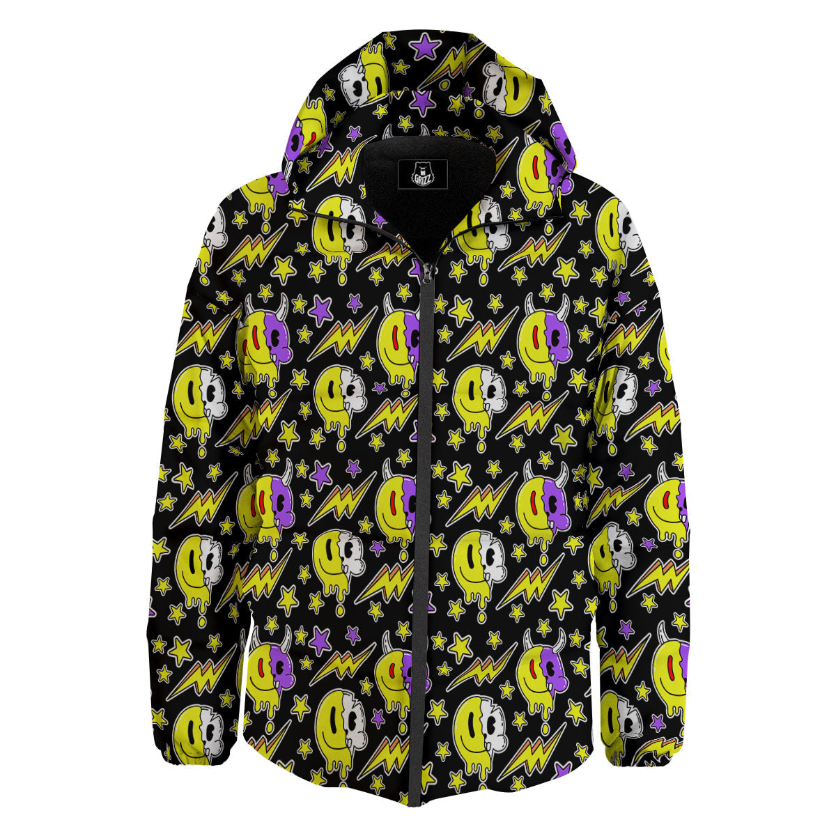 Psychedelic Trippy Acid Emoji Print Pattern Down Jacket-grizzshop