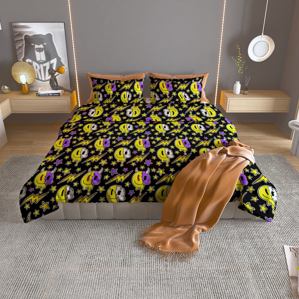 Psychedelic Trippy Acid Emoji Print Pattern Duvet Cover Bedding Set