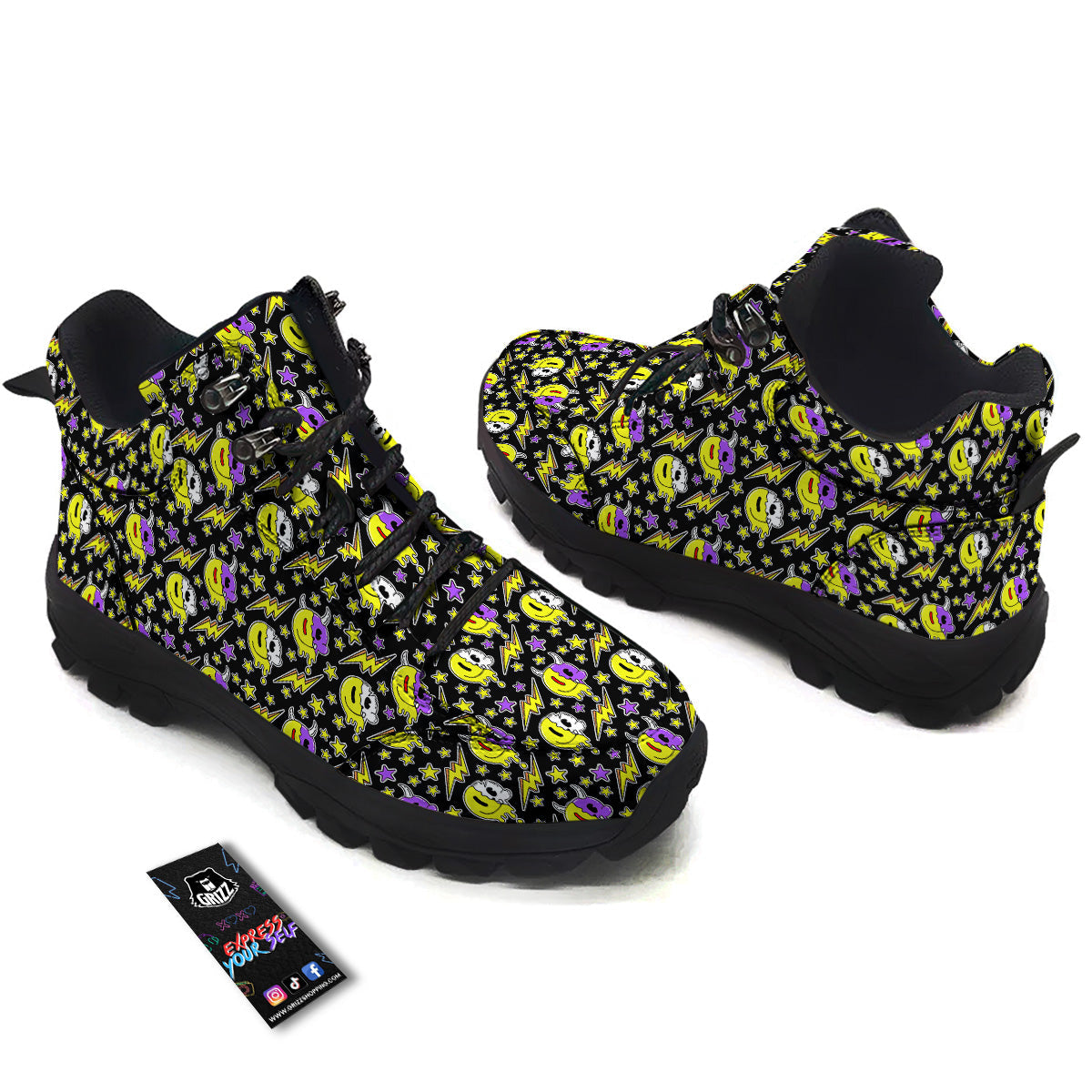 Psychedelic Trippy Acid Emoji Print Pattern Hiking Shoes-grizzshop