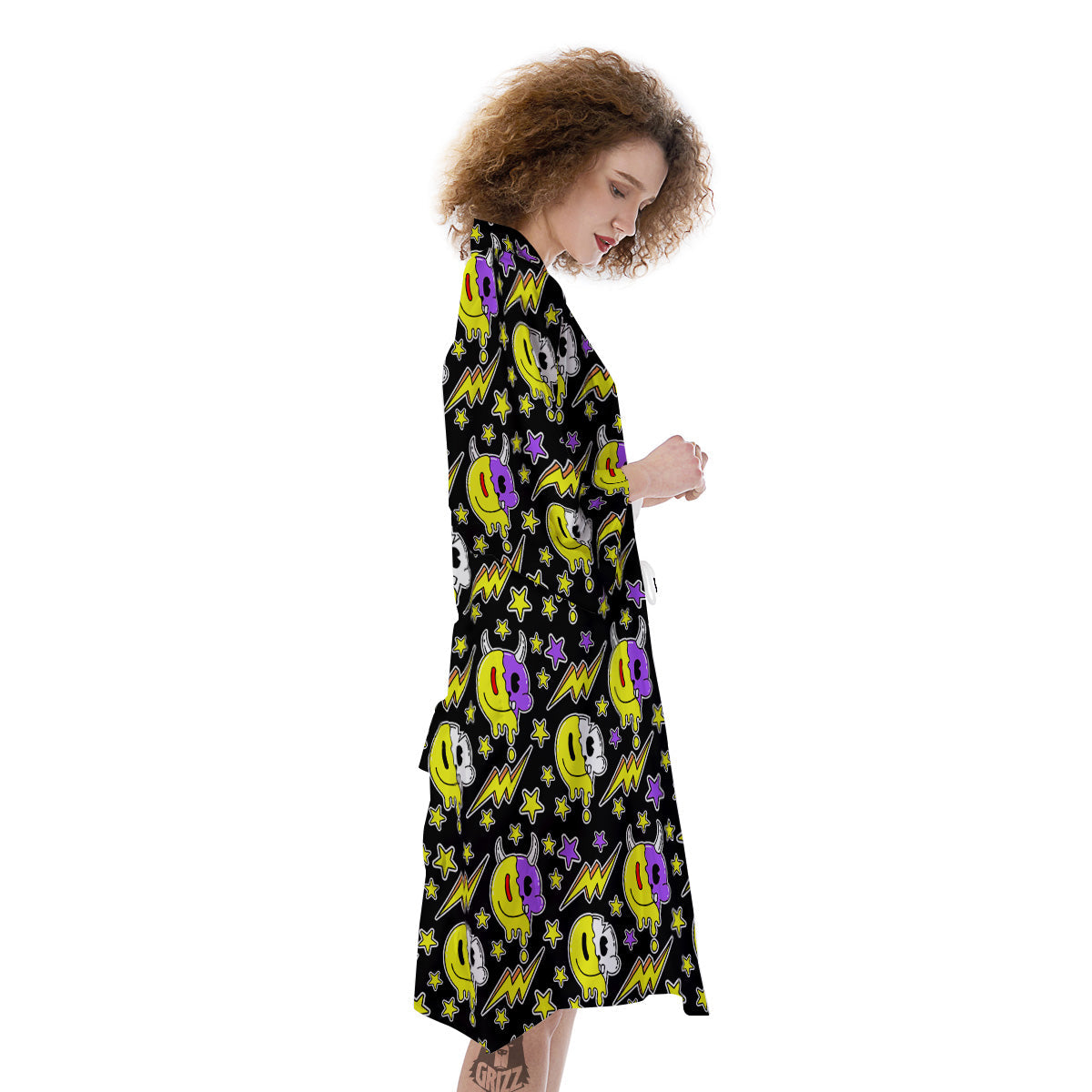 Psychedelic Trippy Acid Emoji Print Pattern Kimono-grizzshop