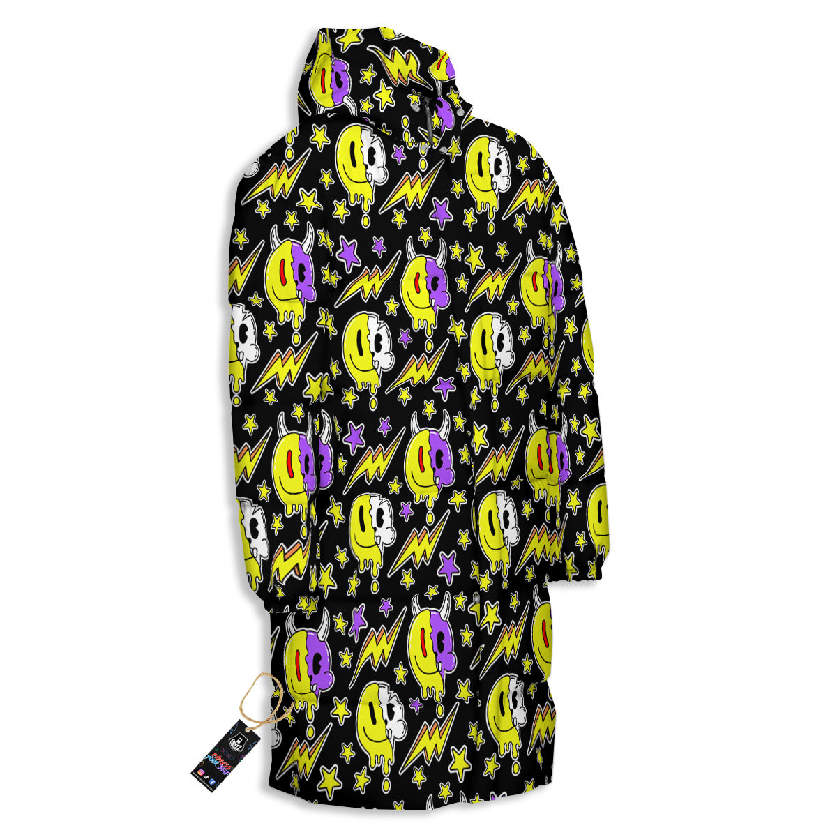 Psychedelic Trippy Acid Emoji Print Pattern Long Down Jacket-grizzshop