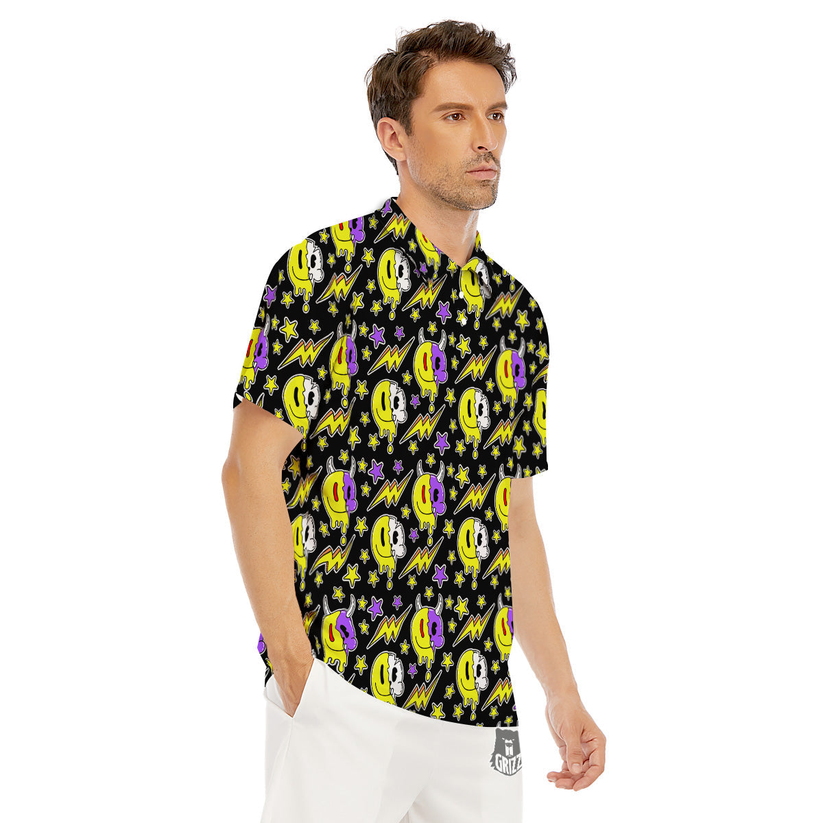 Psychedelic Trippy Acid Emoji Print Pattern Men's Golf Shirts-grizzshop