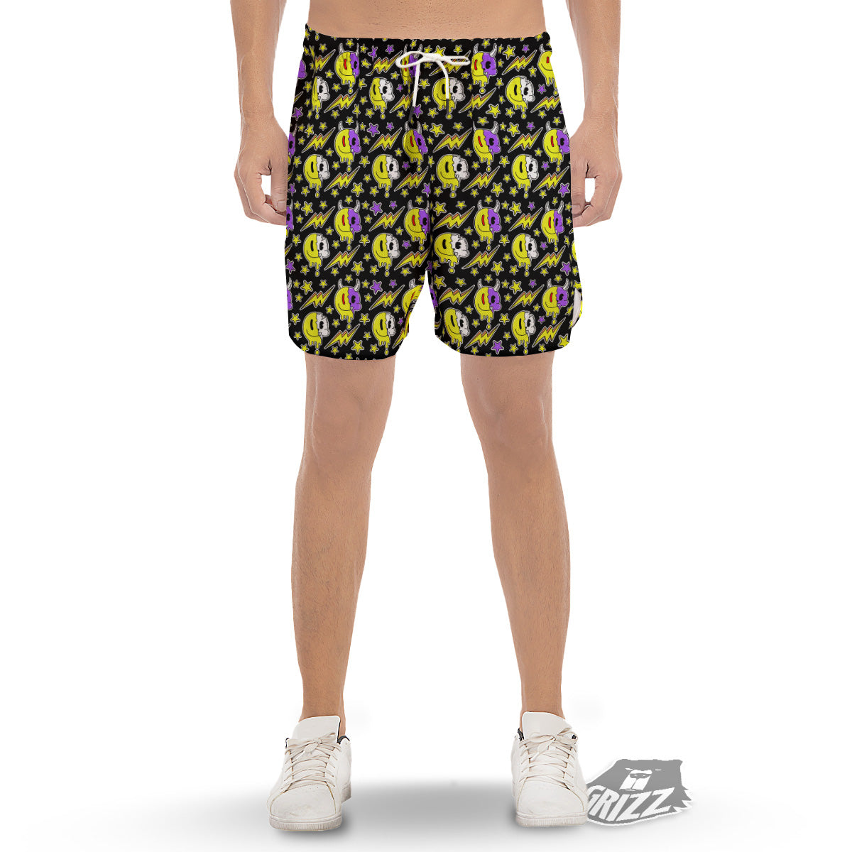 Psychedelic Trippy Acid Emoji Print Pattern Men's Gym Shorts-grizzshop