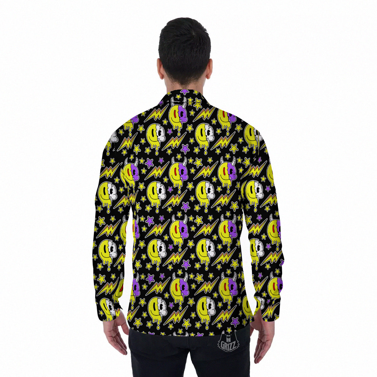 Psychedelic Trippy Acid Emoji Print Pattern Men's Long Sleeve Shirts-grizzshop