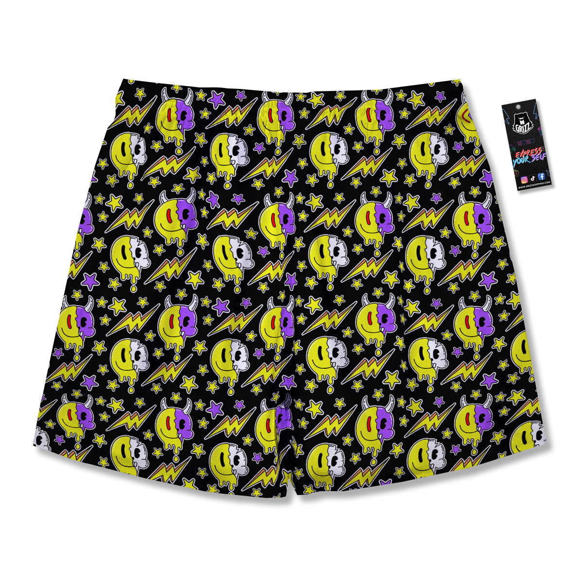 Psychedelic Trippy Acid Emoji Print Pattern Men's Running Shorts-grizzshop