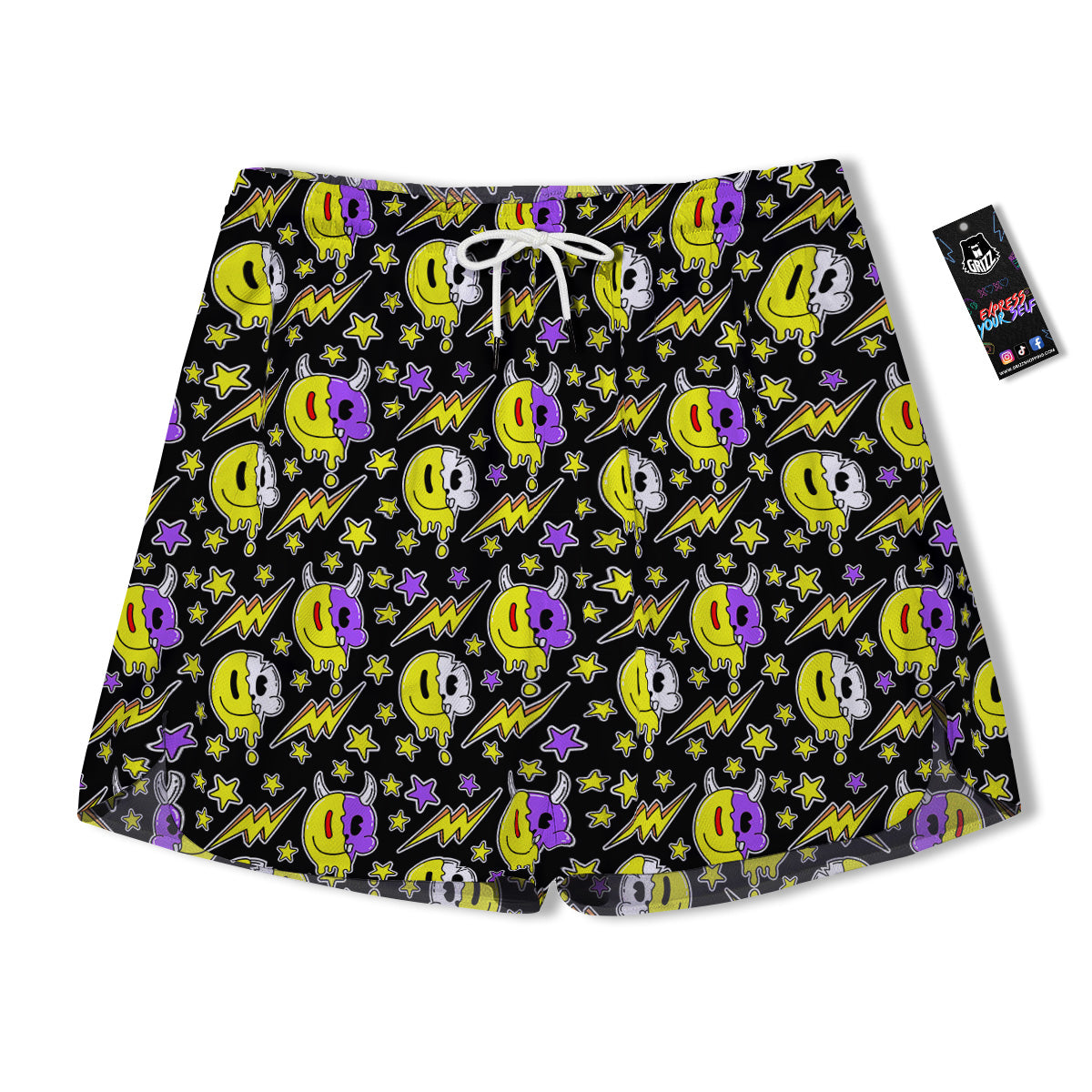 Psychedelic Trippy Acid Emoji Print Pattern Men's Running Shorts-grizzshop