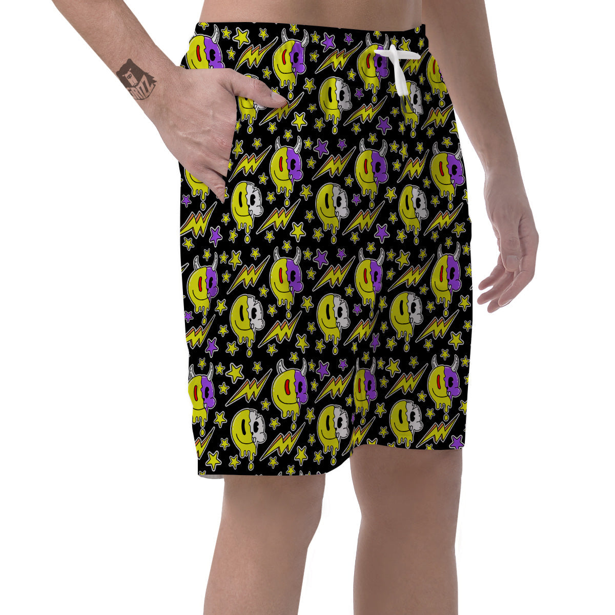 Psychedelic Trippy Acid Emoji Print Pattern Men's Shorts-grizzshop