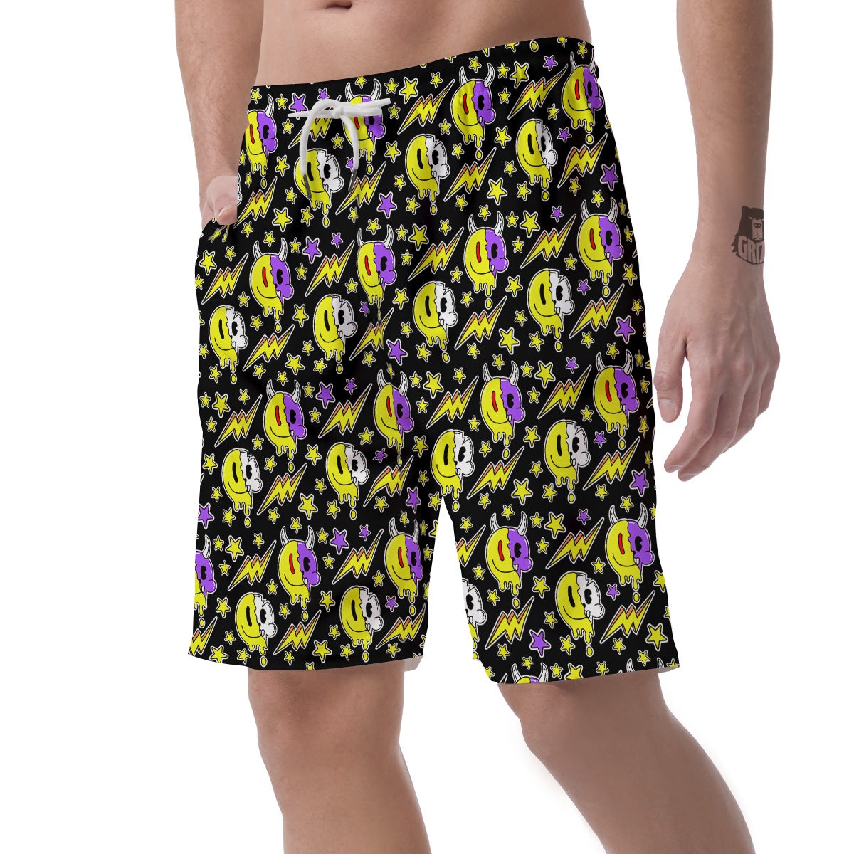 Psychedelic Trippy Acid Emoji Print Pattern Men's Shorts-grizzshop