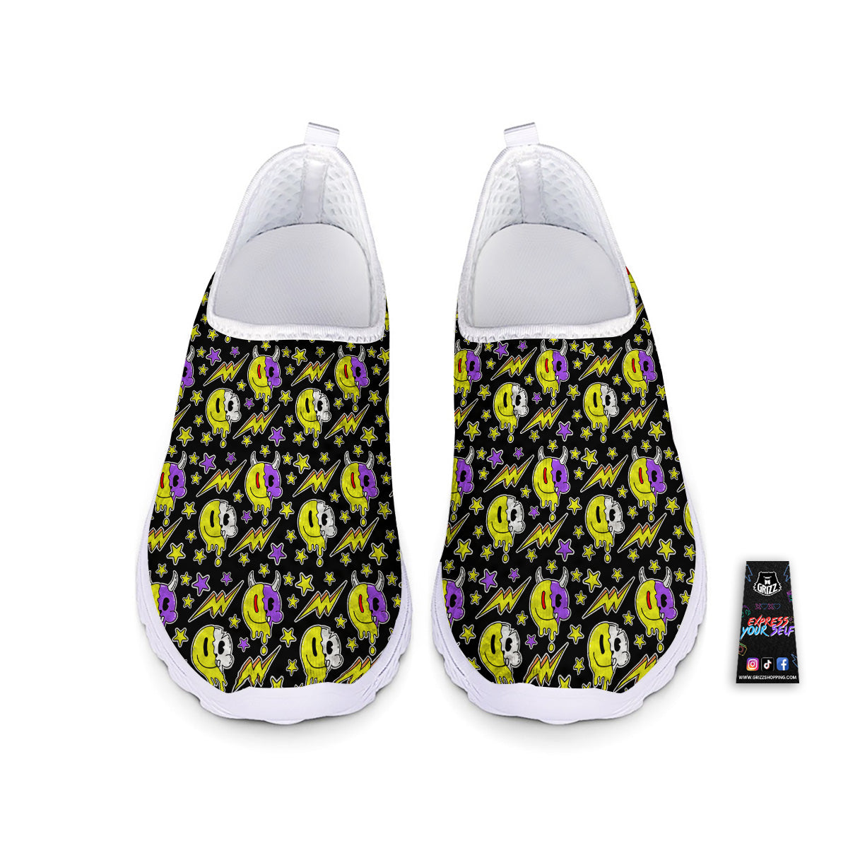 Psychedelic Trippy Acid Emoji Print Pattern Nurse Shoes-grizzshop