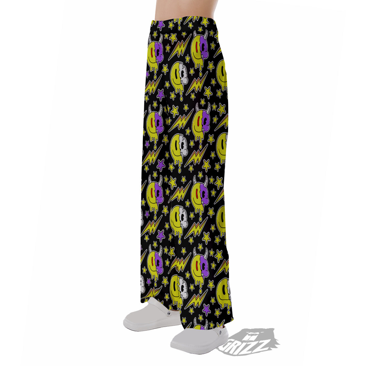 Psychedelic Trippy Acid Emoji Print Pattern Pajama Pants-grizzshop