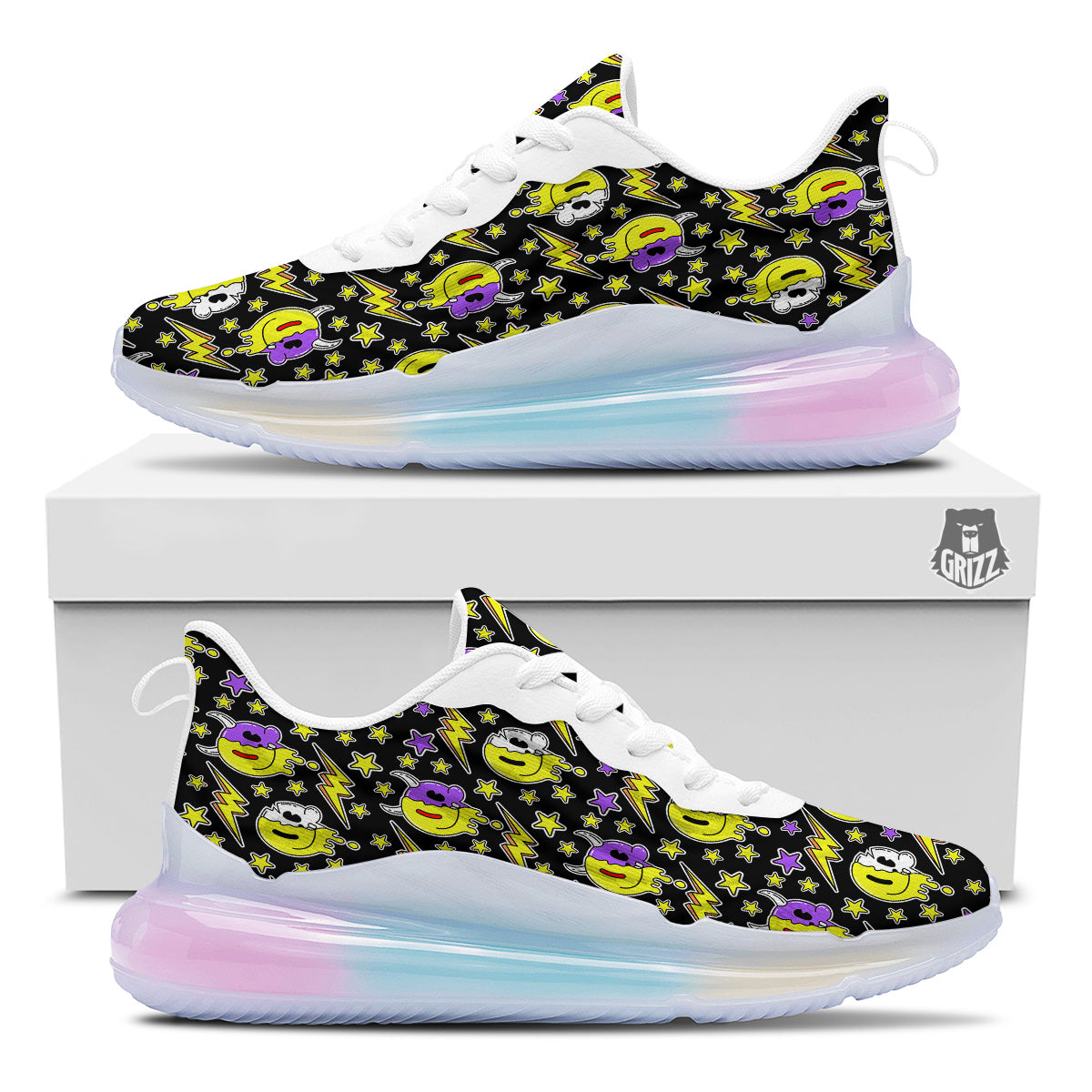 Psychedelic Trippy Acid Emoji Print Pattern Running Sneakers-grizzshop