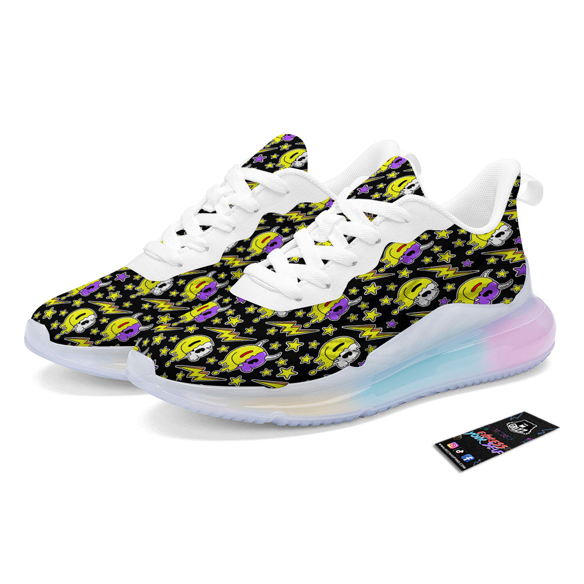 Psychedelic Trippy Acid Emoji Print Pattern Running Sneakers-grizzshop