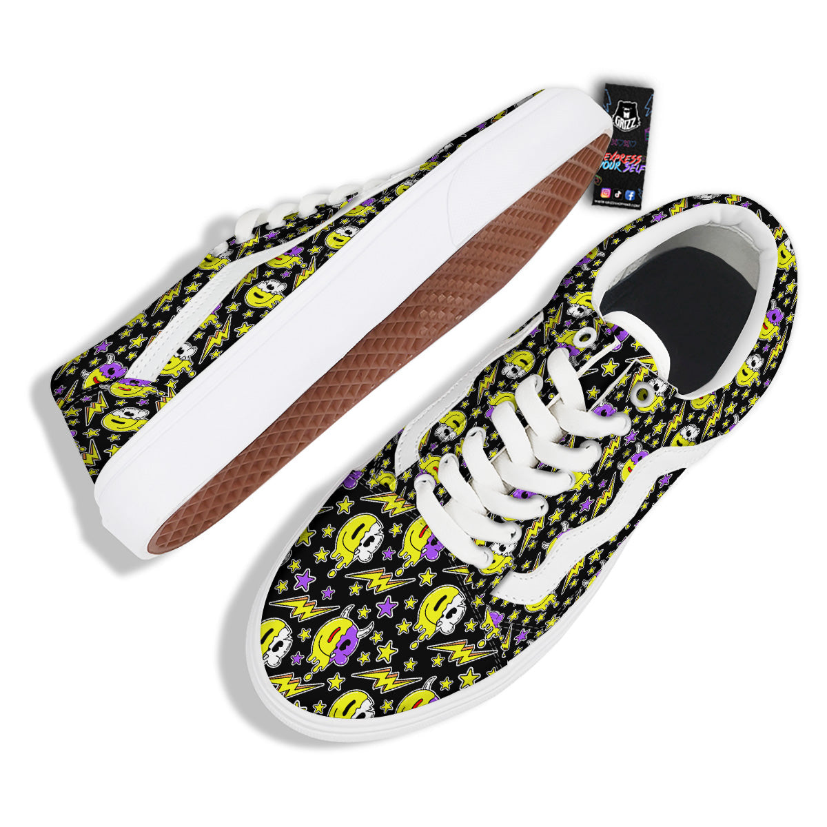 Psychedelic Trippy Acid Emoji Print Pattern Skate Shoes-grizzshop