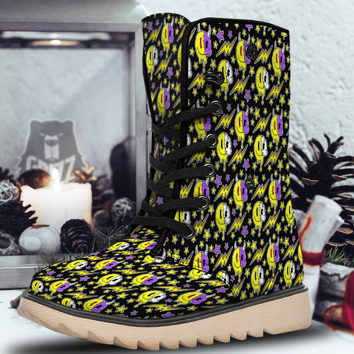 Psychedelic Trippy Acid Emoji Print Pattern Snow Boots-grizzshop