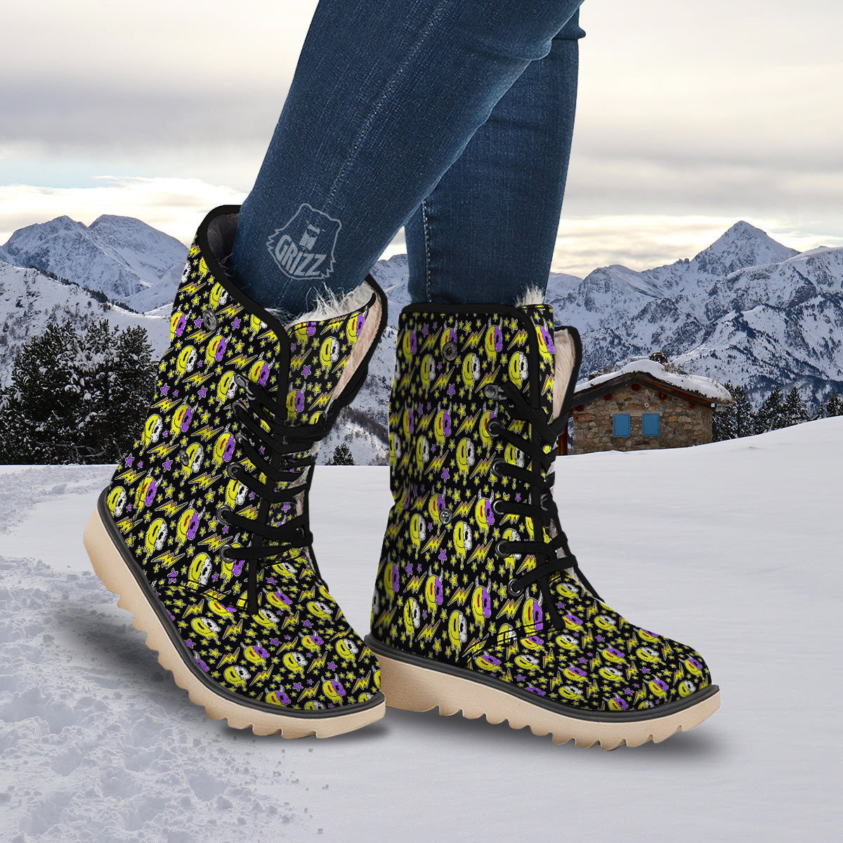 Psychedelic Trippy Acid Emoji Print Pattern Snow Boots-grizzshop