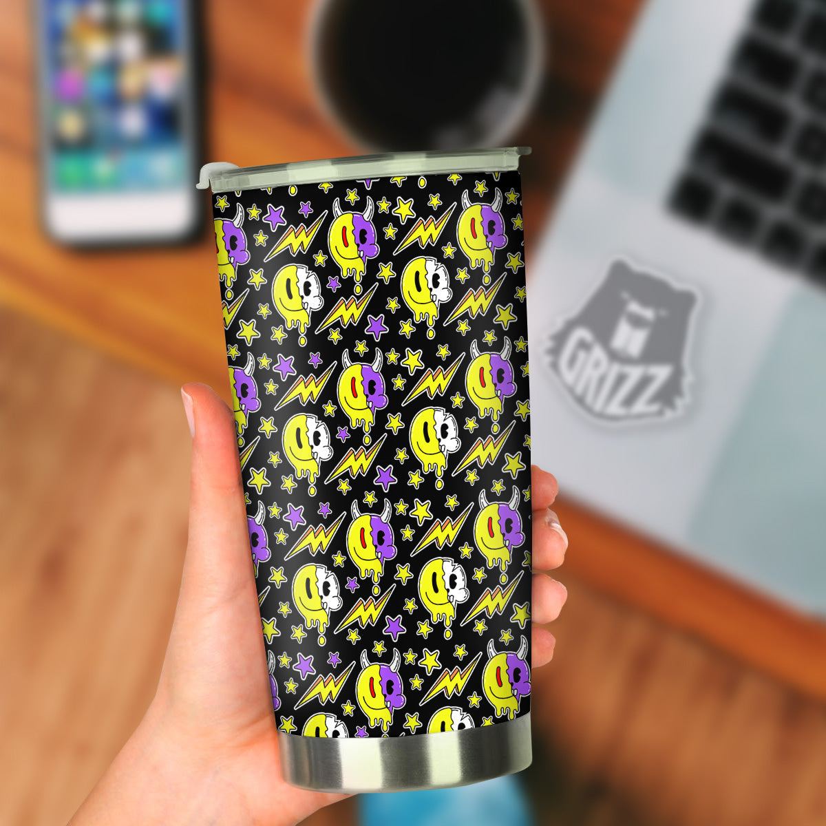 Psychedelic Trippy Acid Emoji Print Pattern Tumbler-grizzshop