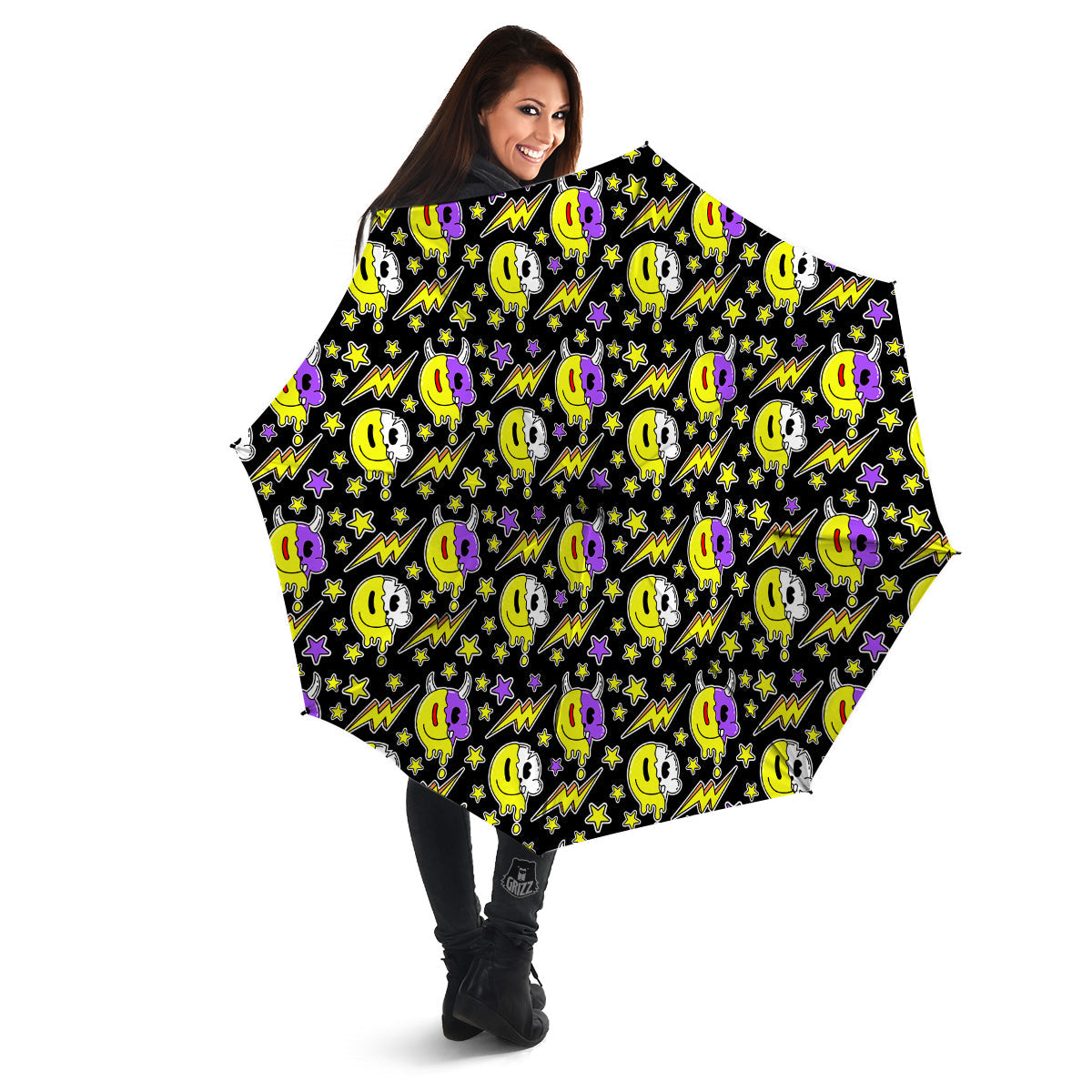 Psychedelic Trippy Acid Emoji Print Pattern Umbrella-grizzshop