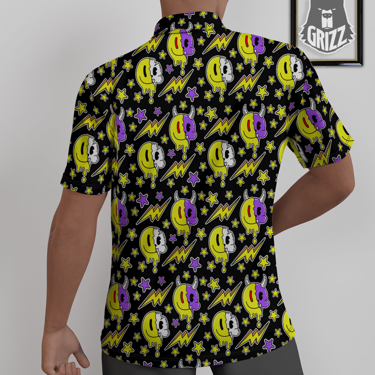 Psychedelic Trippy Acid Emoji Print Pattern Untucked Shirts-grizzshop