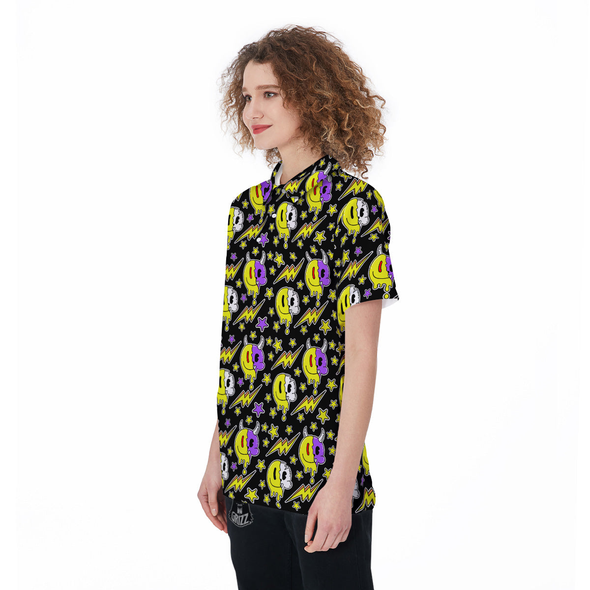 Psychedelic Trippy Acid Emoji Print Pattern Women's Golf Shirts-grizzshop