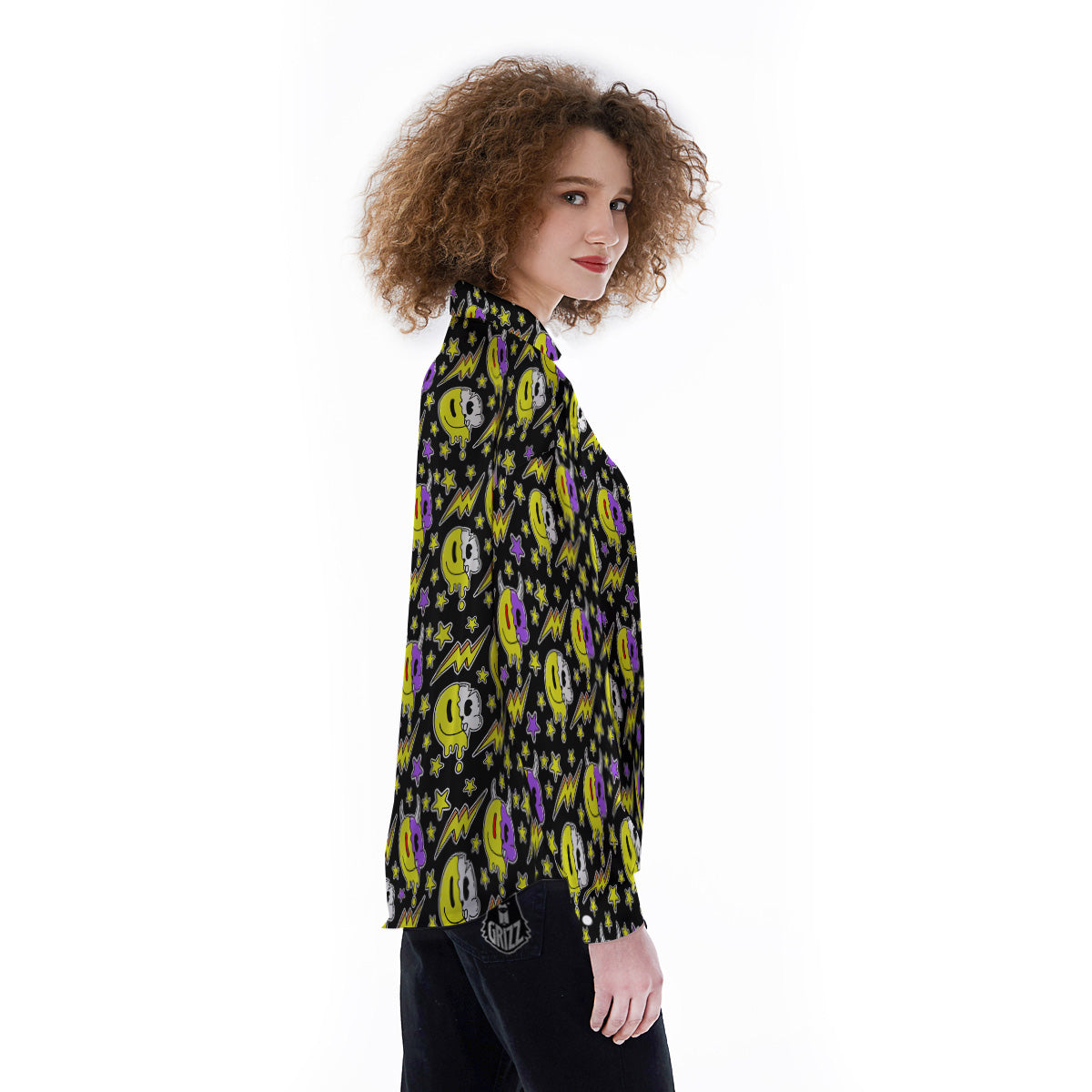 Psychedelic Trippy Acid Emoji Print Pattern Women's Long Sleeve Shirts-grizzshop