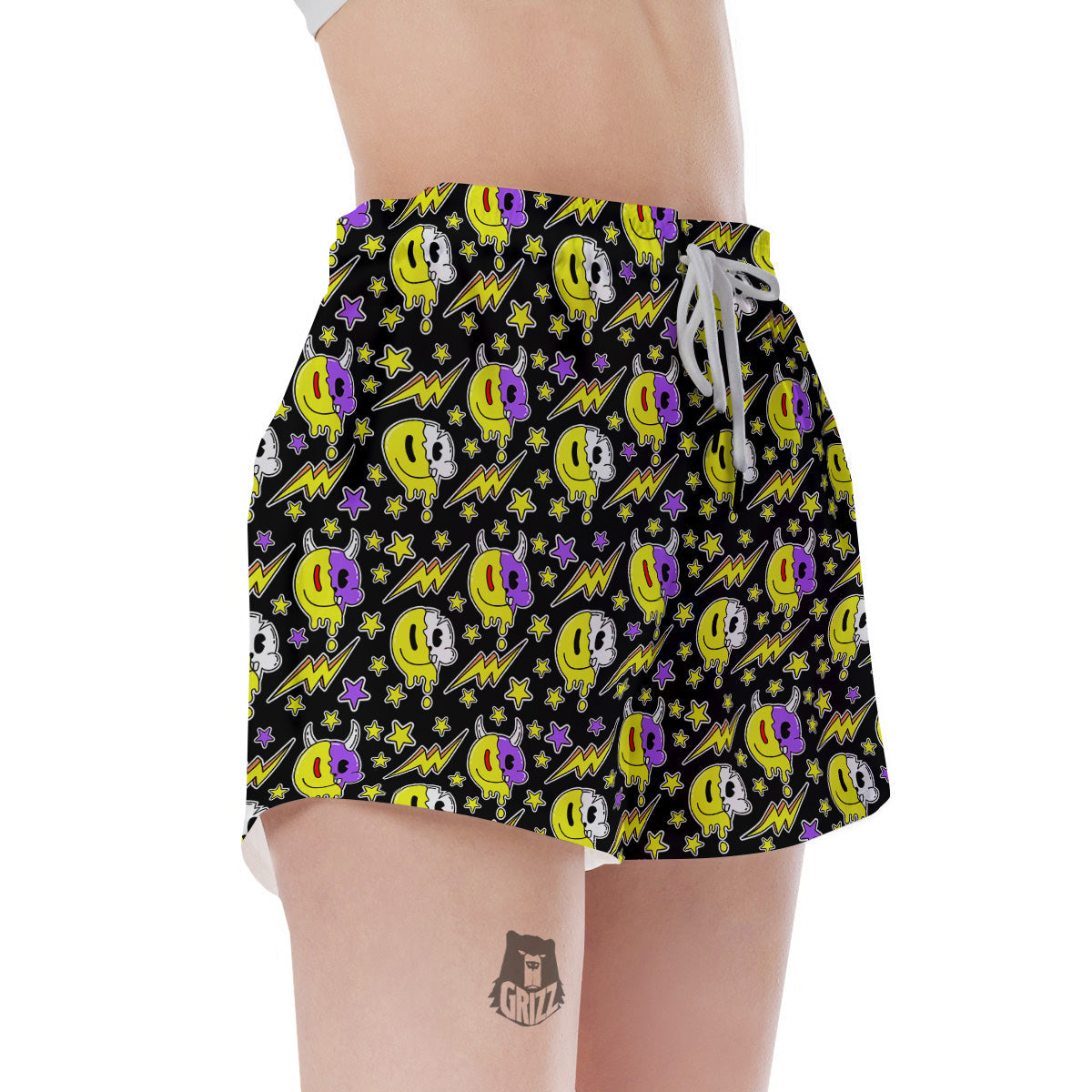 Psychedelic Trippy Acid Emoji Print Pattern Women's Shorts-grizzshop