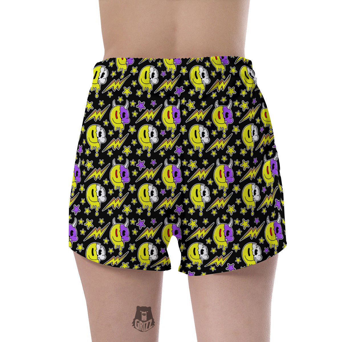 Psychedelic Trippy Acid Emoji Print Pattern Women's Shorts-grizzshop