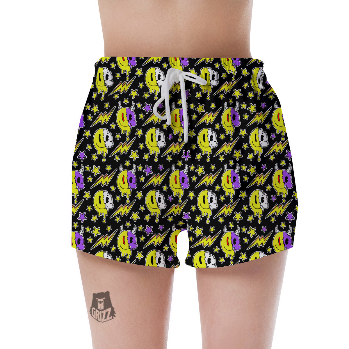 Psychedelic Trippy Acid Emoji Print Pattern Women's Shorts-grizzshop