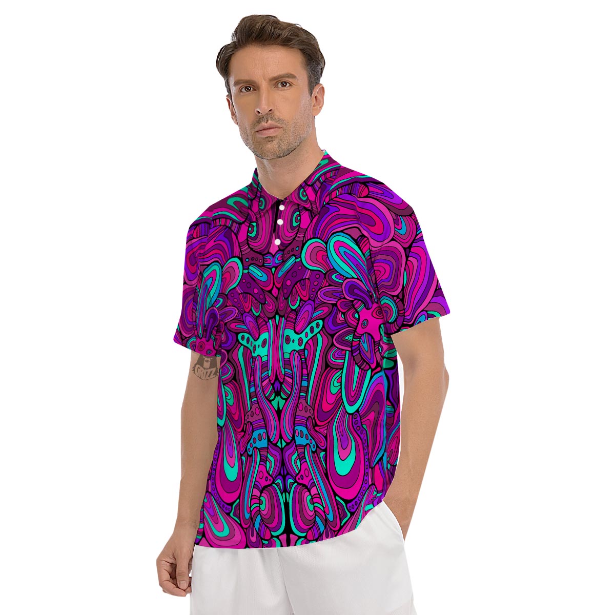 Psychedelic Trippy Doodle Men's Golf Shirts-grizzshop