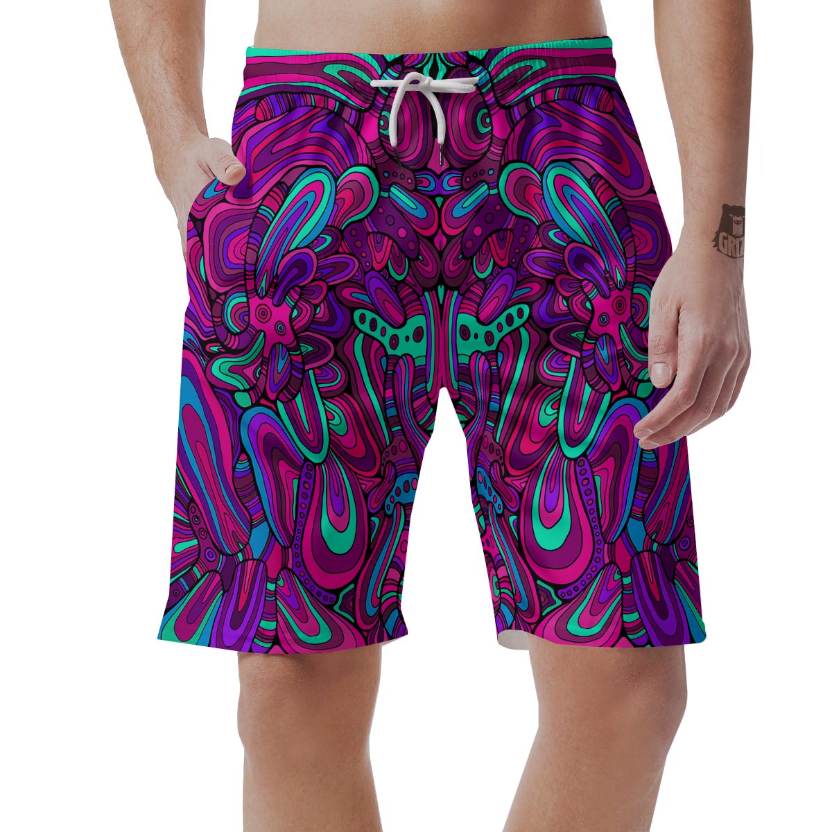 Psychedelic Trippy Doodle Men's Shorts-grizzshop