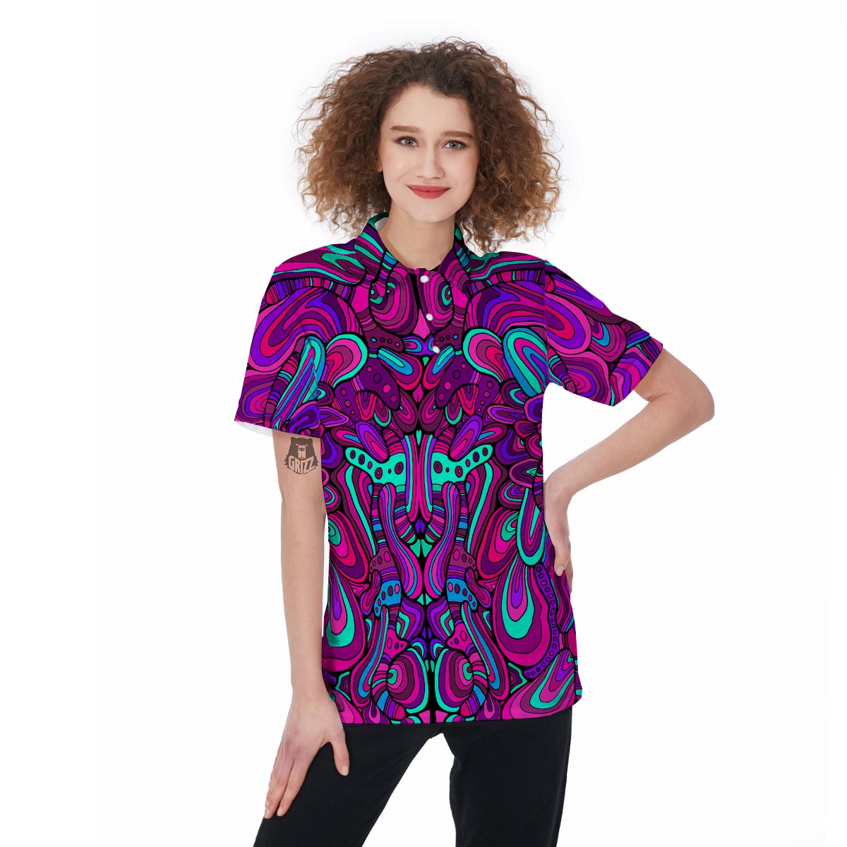 Psychedelic Trippy Doodle Women's Golf Shirts-grizzshop