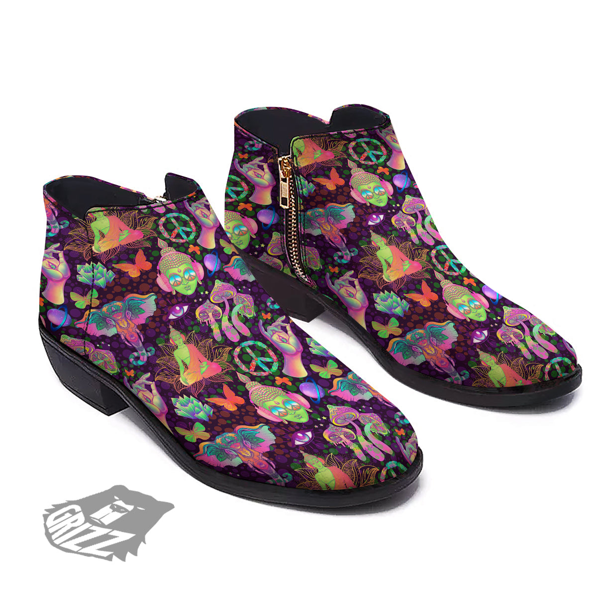 Psychedelic Trippy Drug Cartoon Print Pattern Ankle Boots-grizzshop
