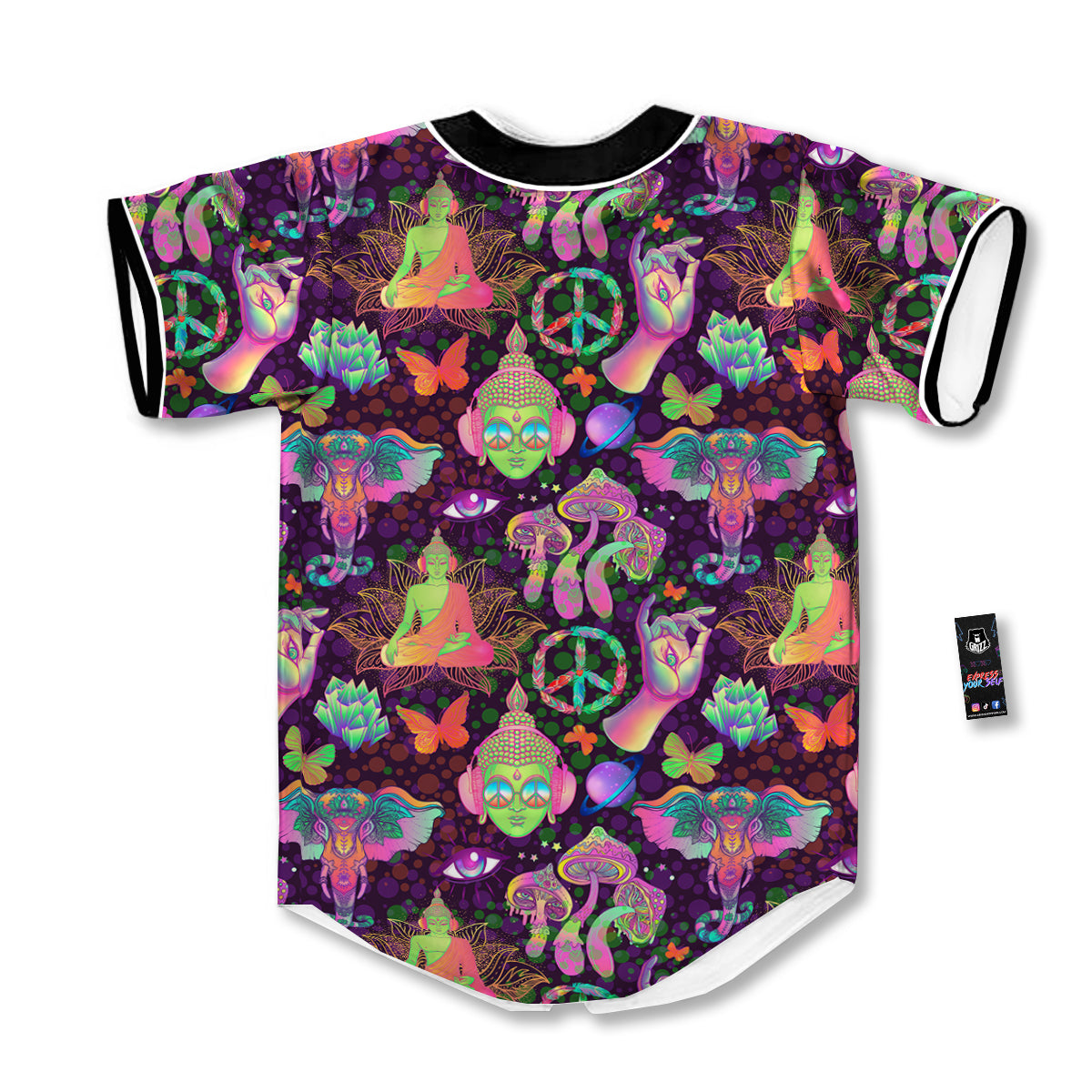 Psychedelic Trippy Drug Cartoon Print Pattern Baseball Jersey-grizzshop