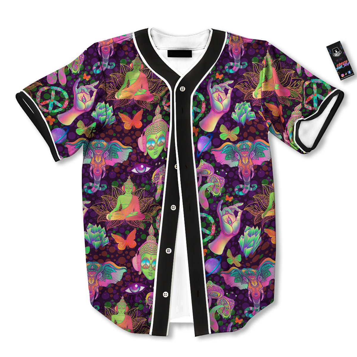 Psychedelic Trippy Drug Cartoon Print Pattern Baseball Jersey-grizzshop