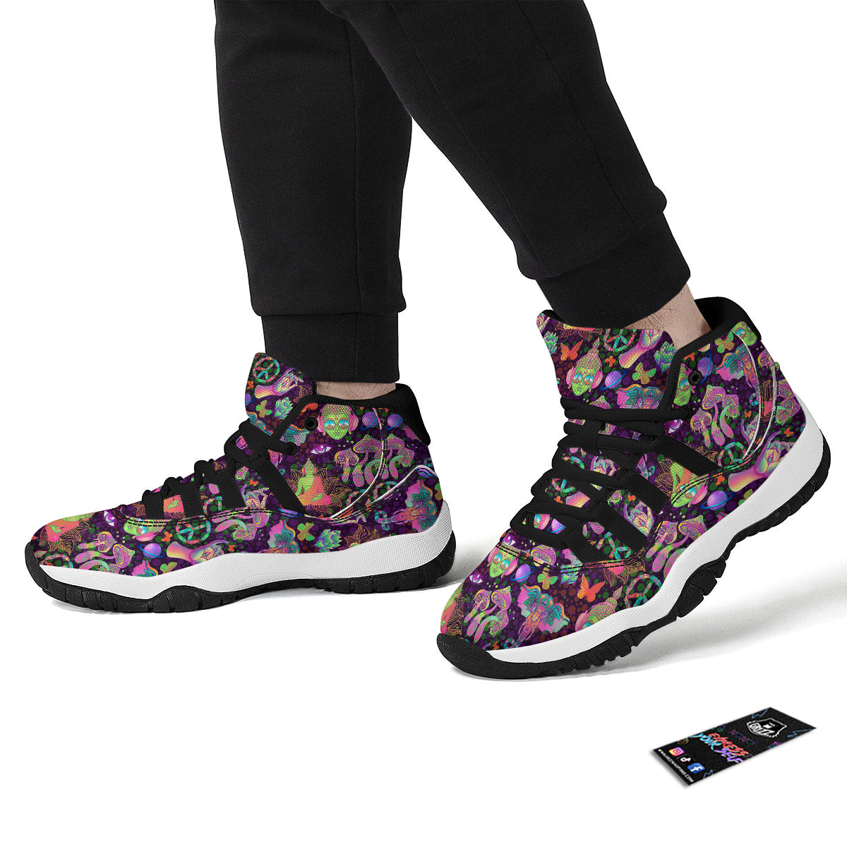 Psychedelic Trippy Drug Cartoon Print Pattern Black Bball Shoes-grizzshop