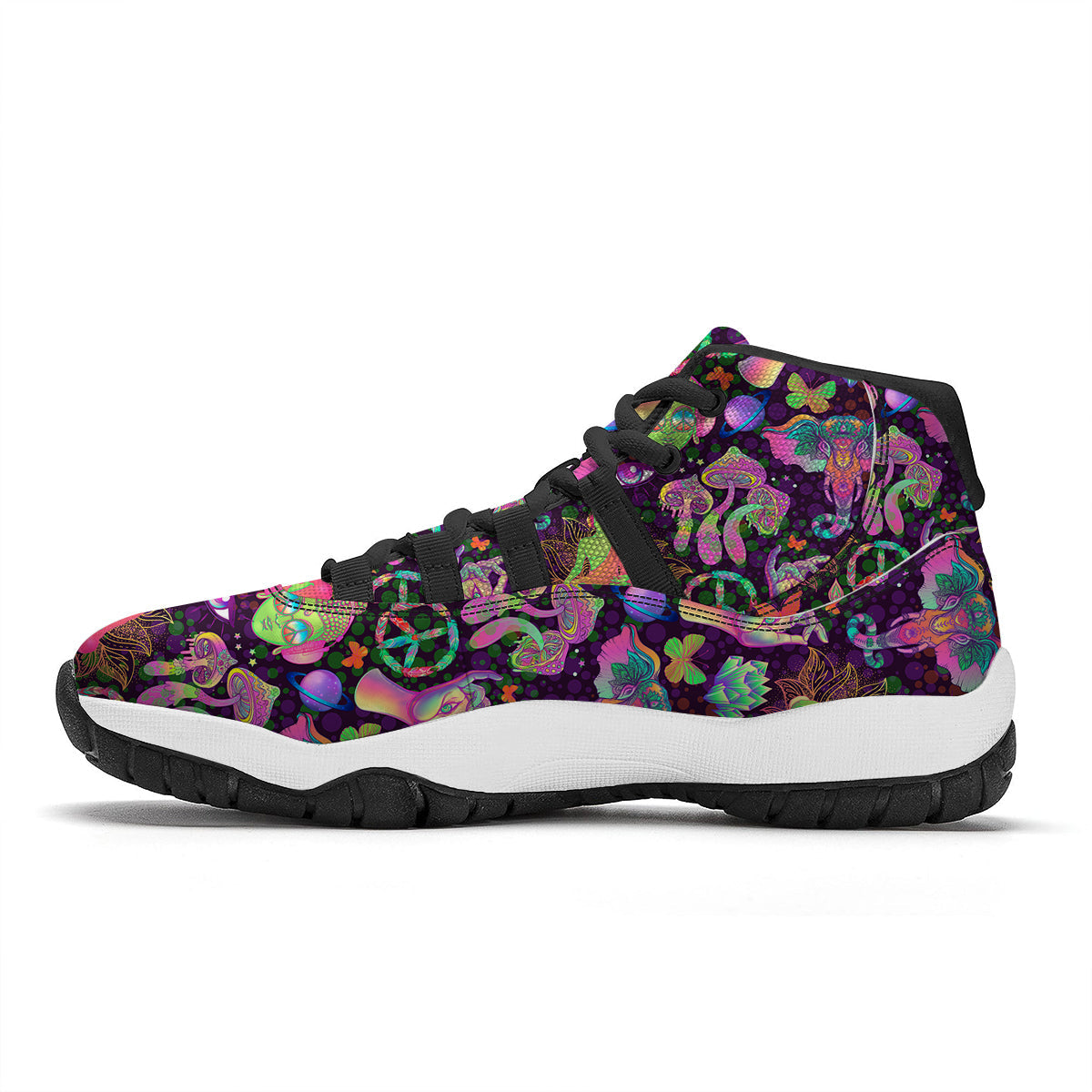 Psychedelic Trippy Drug Cartoon Print Pattern Black Bball Shoes-grizzshop