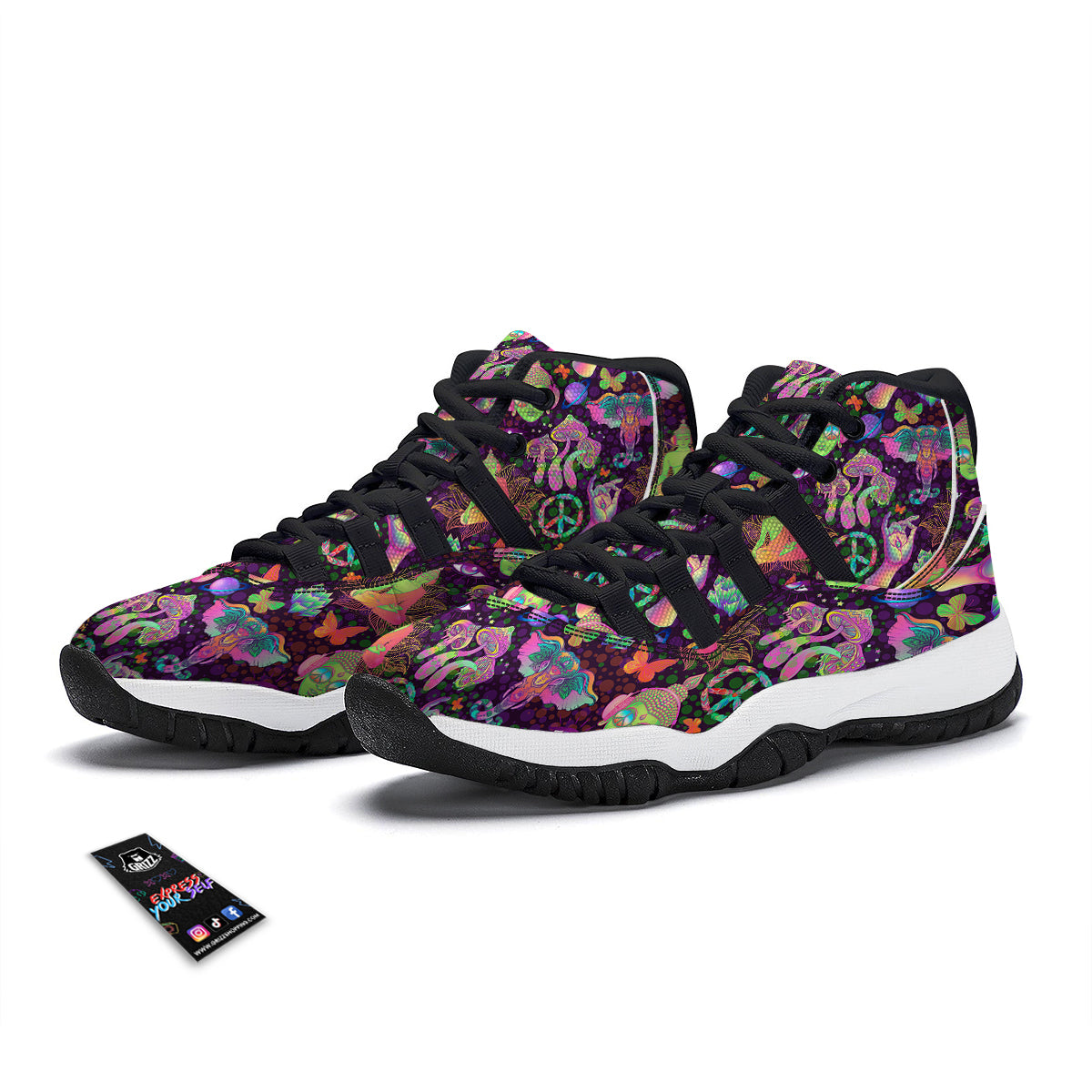 Psychedelic Trippy Drug Cartoon Print Pattern Black Bball Shoes-grizzshop