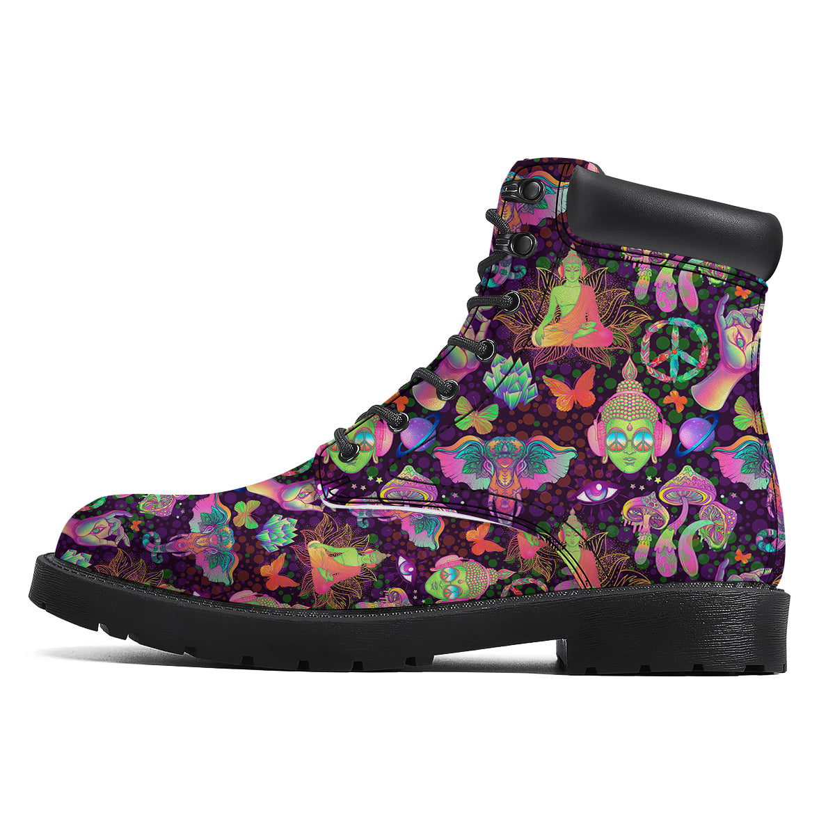 Psychedelic Trippy Drug Cartoon Print Pattern Boots-grizzshop