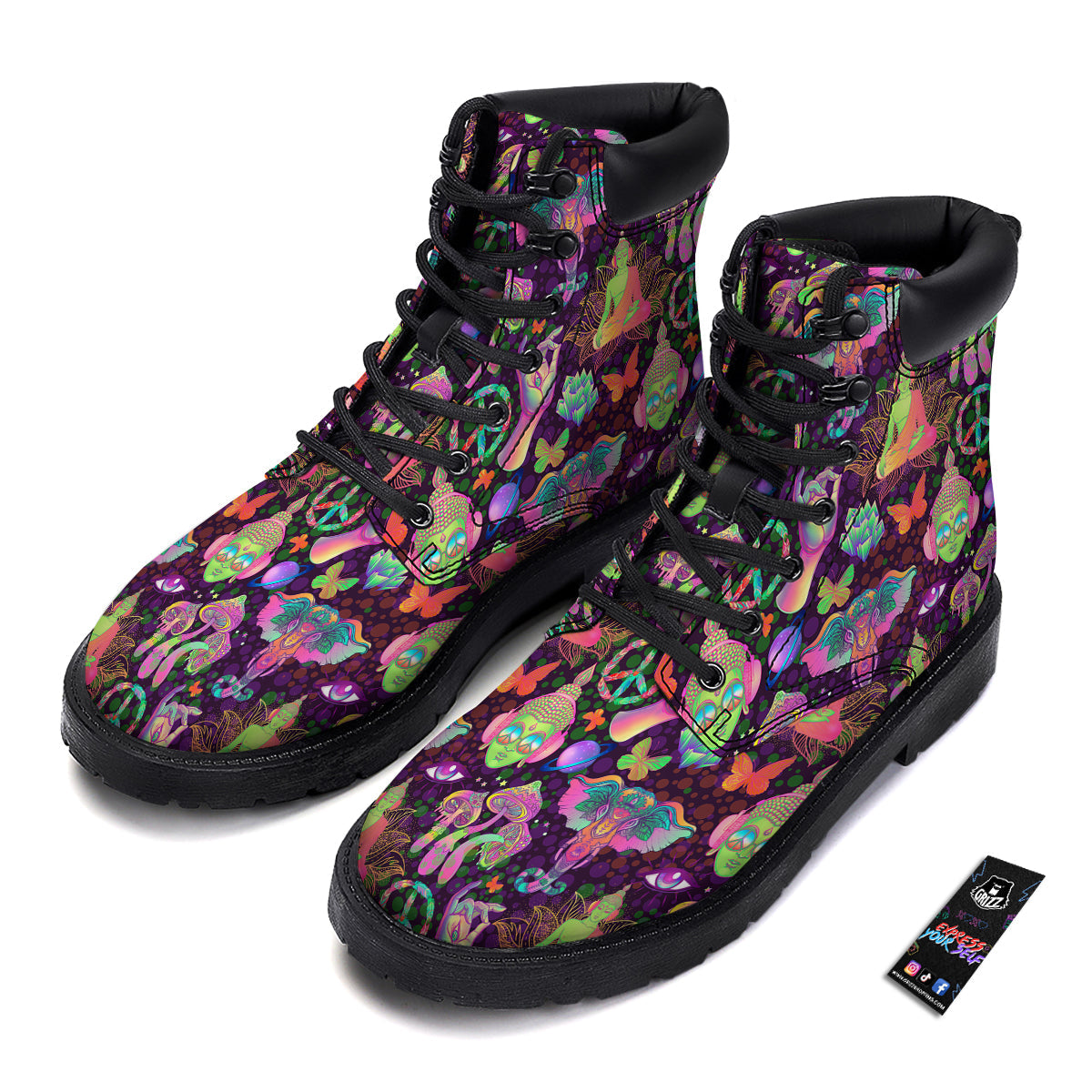 Psychedelic Trippy Drug Cartoon Print Pattern Boots-grizzshop