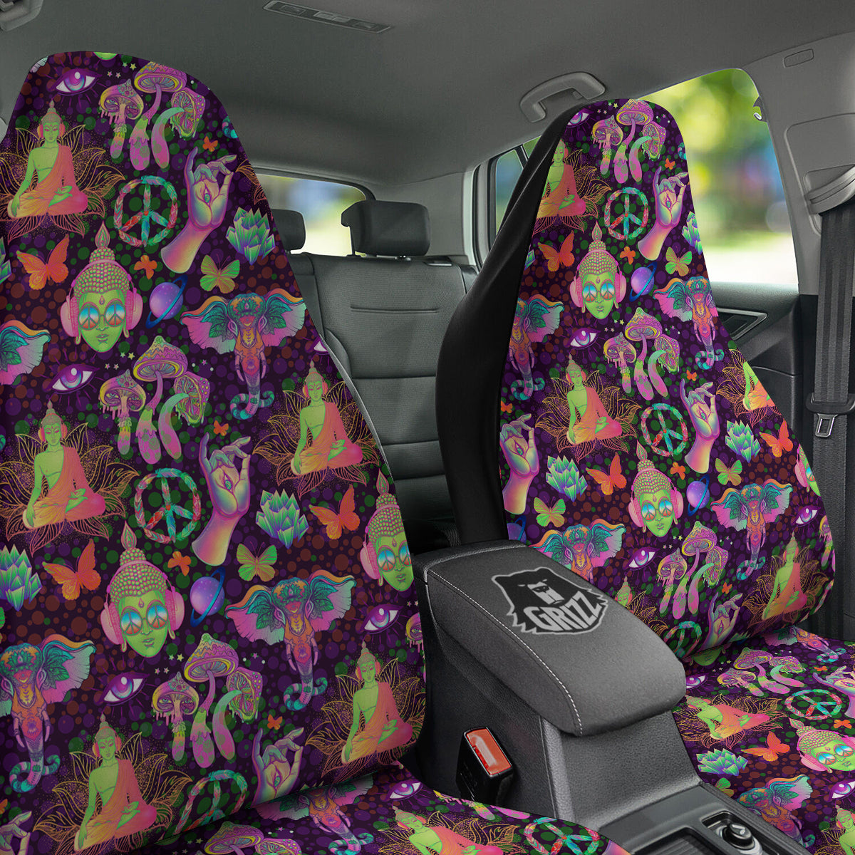 Psychedelic Trippy Drug Cartoon Print Pattern Car Seat Covers-grizzshop