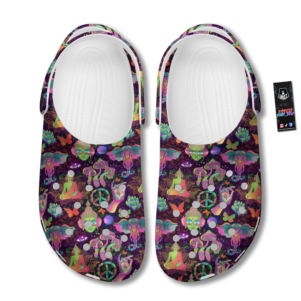 Psychedelic Trippy Drug Cartoon Print Pattern Clog-grizzshop