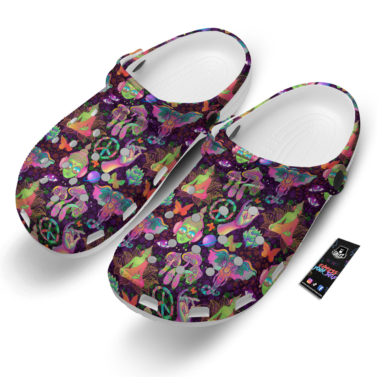 Psychedelic Trippy Drug Cartoon Print Pattern Clog-grizzshop