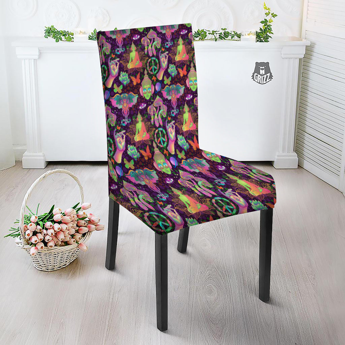 Psychedelic Trippy Drug Cartoon Print Pattern Dining Chair Slipcover-grizzshop
