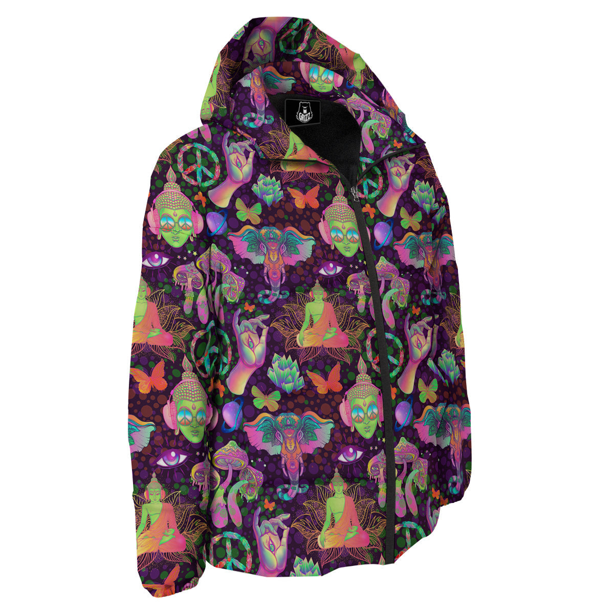 Psychedelic Trippy Drug Cartoon Print Pattern Down Jacket-grizzshop