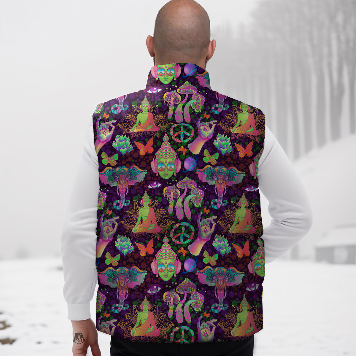Psychedelic Trippy Drug Cartoon Print Pattern Down Vest