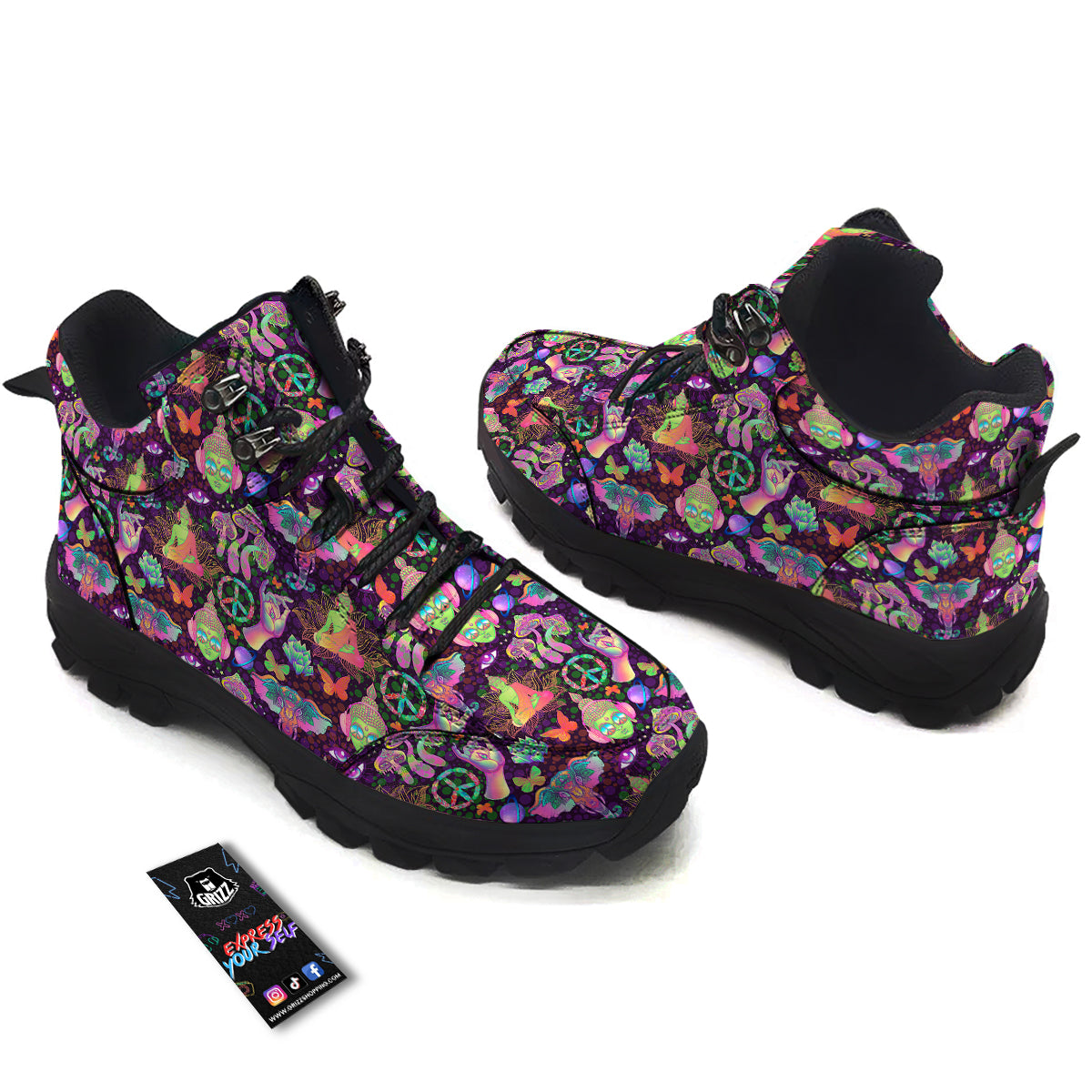 Psychedelic Trippy Drug Cartoon Print Pattern Hiking Shoes-grizzshop