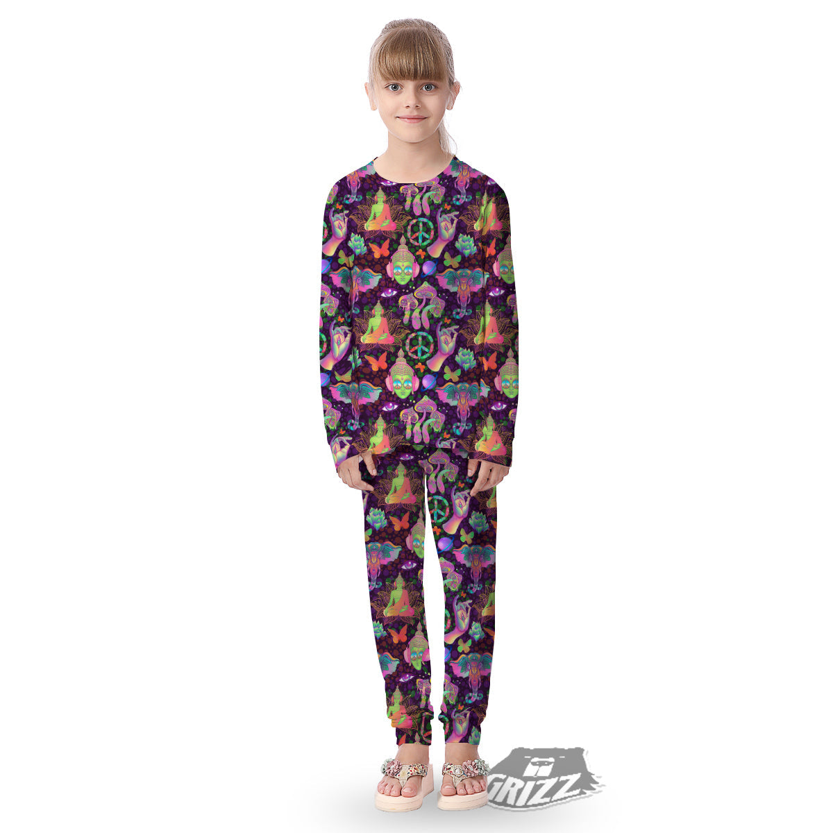 Psychedelic Trippy Drug Cartoon Print Pattern Kid's Pajamas-grizzshop