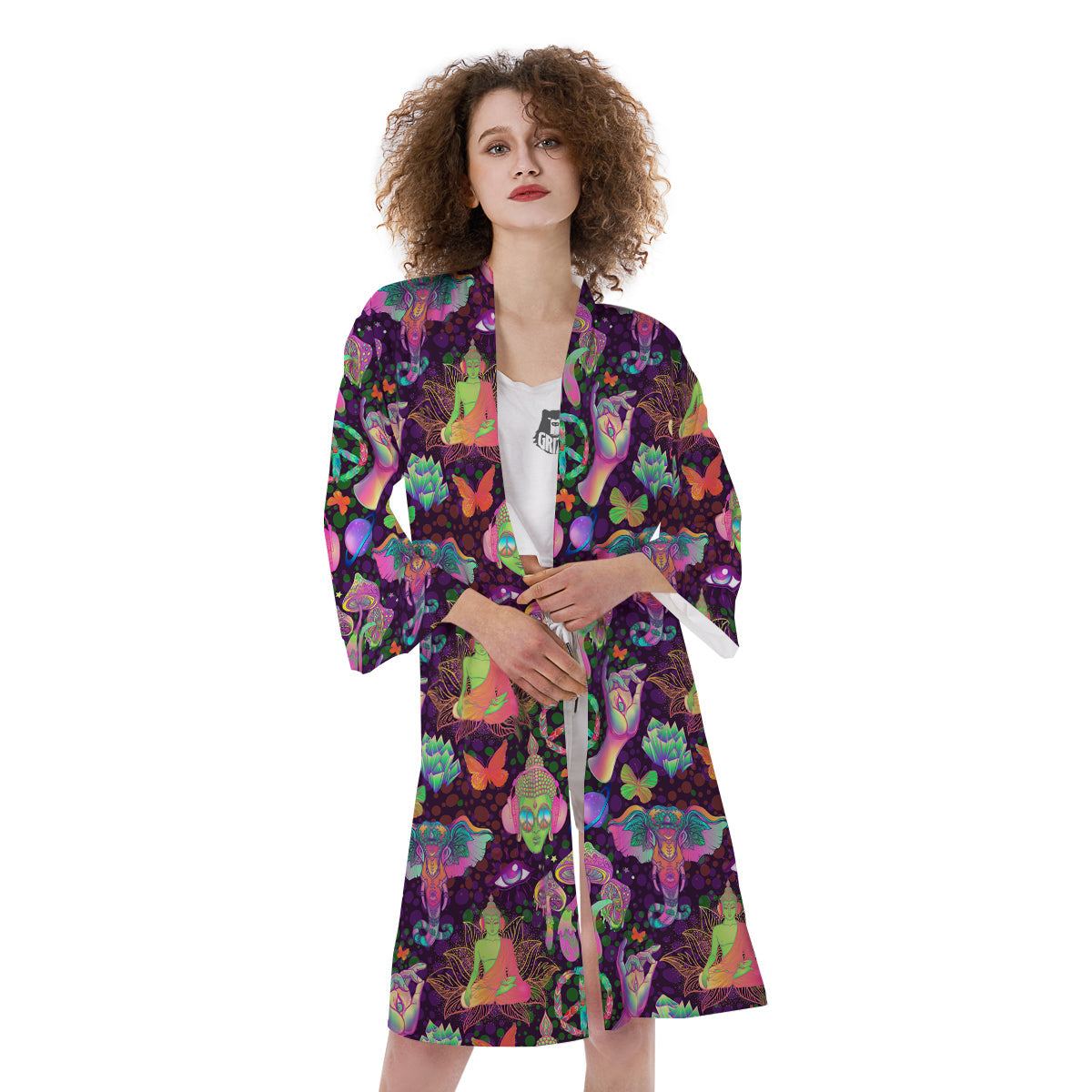 Psychedelic Trippy Drug Cartoon Print Pattern Kimono-grizzshop