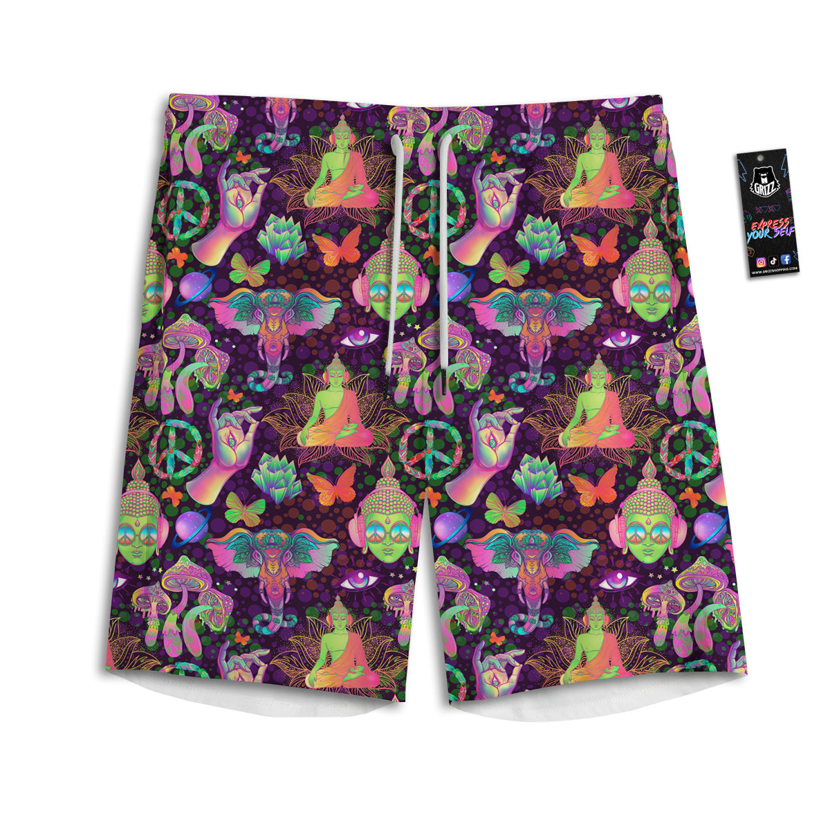 Psychedelic Trippy Drug Cartoon Print Pattern Men's Athletic Shorts