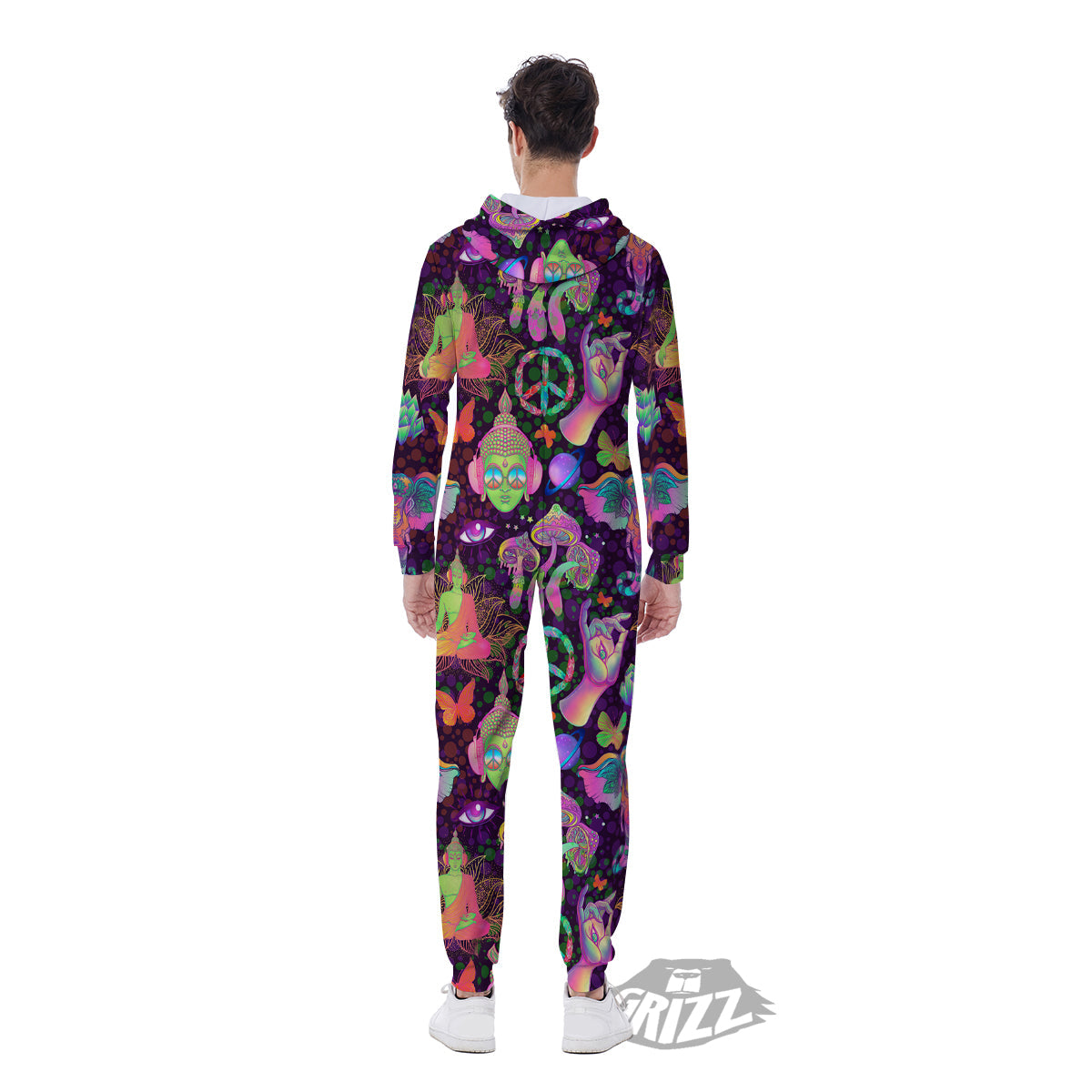 Psychedelic Trippy Drug Cartoon Print Pattern Men's Jumpsuit-grizzshop
