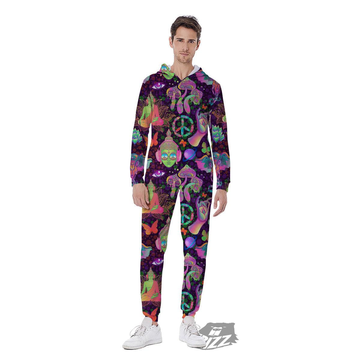 Psychedelic Trippy Drug Cartoon Print Pattern Men's Jumpsuit-grizzshop